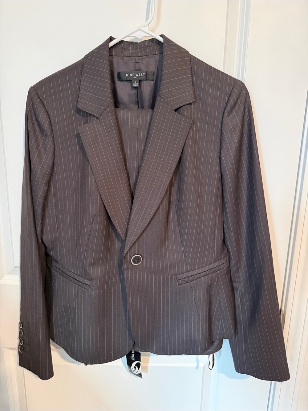Nine West Brown Pinstripe Single-Button Blazer